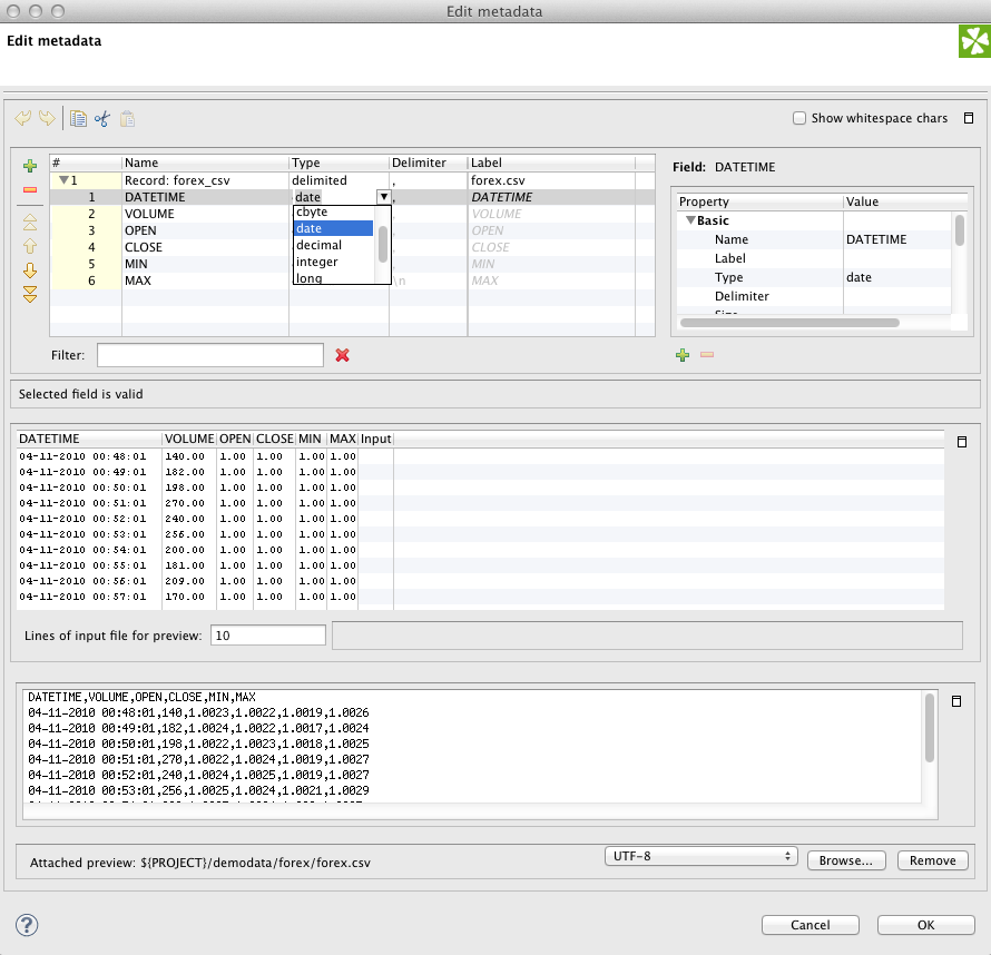 Metadata Editor for a Delimited File