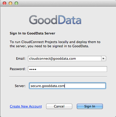 GoodData Platform Sign In Dialog