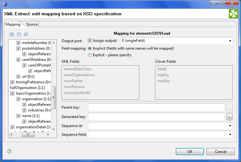 The Mapping Dialog for XMLExtract